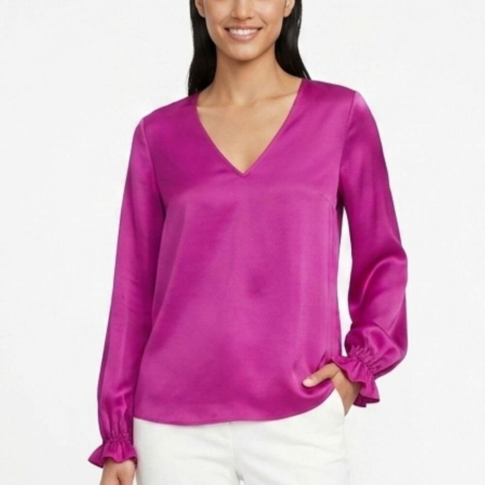 DIANE VON FURSTENBERG DVF Blouse SILK Long Sleeve Purple Top Women 8 NEW NWT